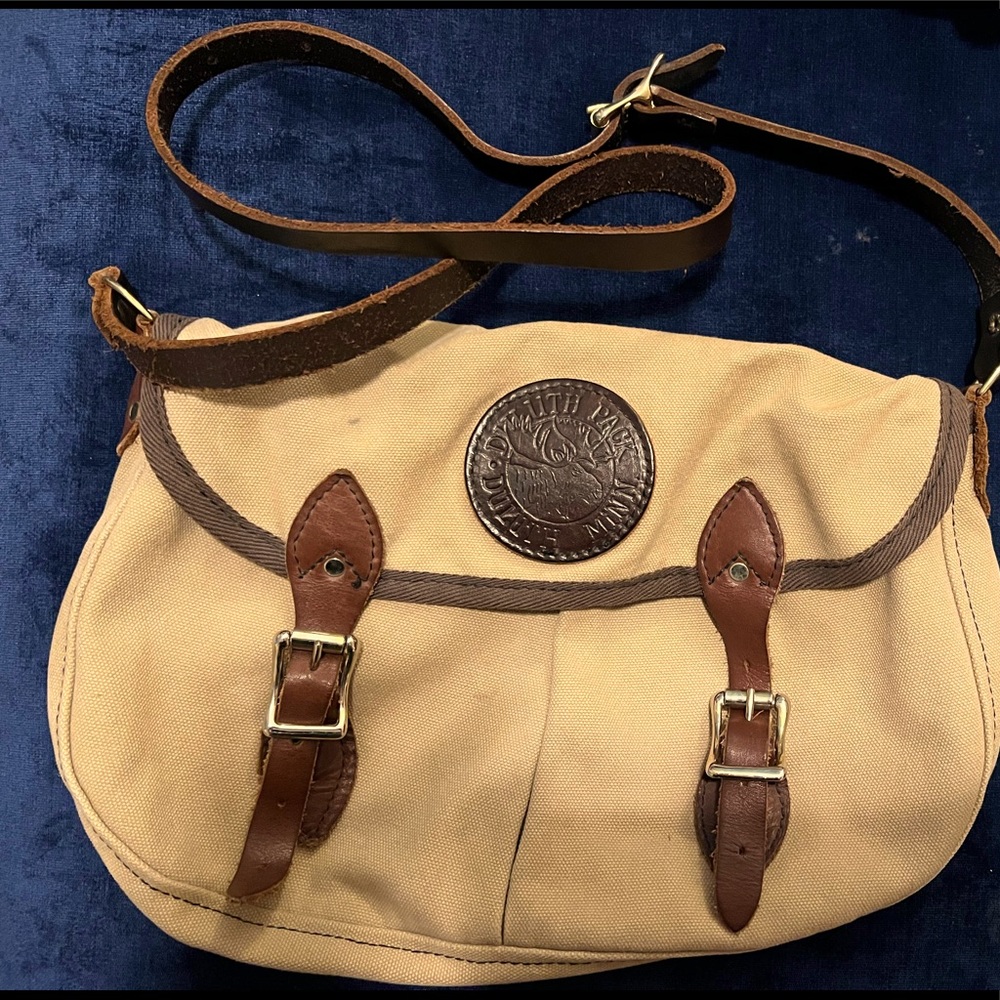Duluth Trading Co. Purse style messenger satchel. Material=leather and canvas.